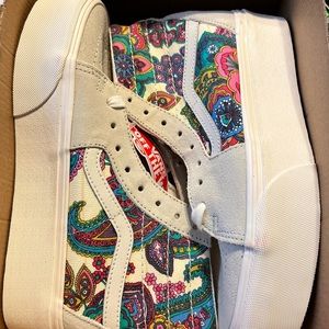 Vans SK8 Tapered - Women’s 8.5 paisley and suede platform high tops.